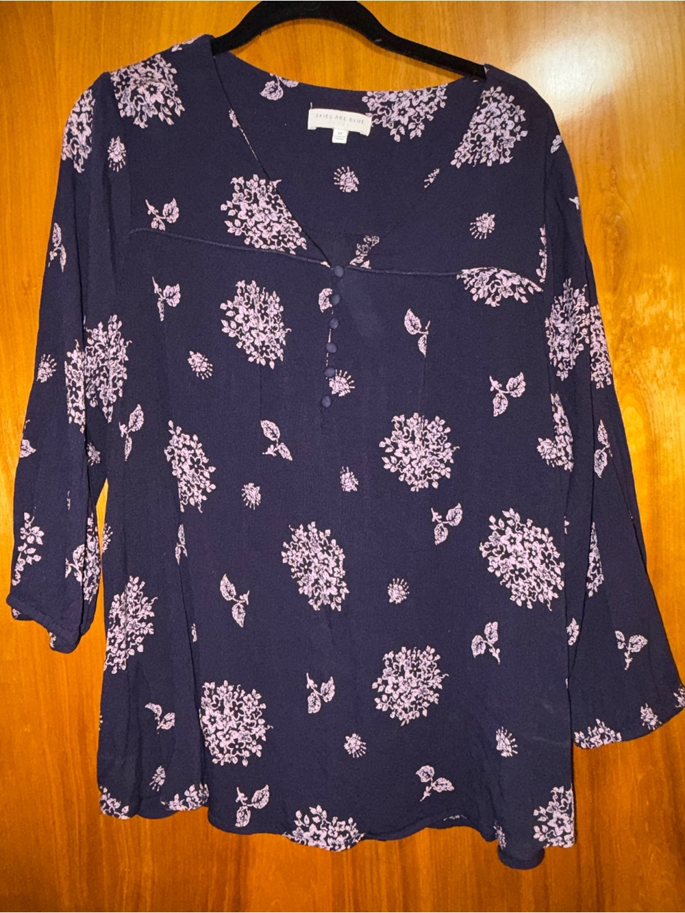 Skies Are Blue Navy Tunic with Pink Floral Print